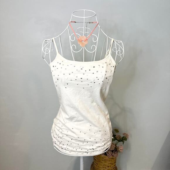 White vintage y2k sparkly sequin beaded cami tank top - Picture 1 of 6